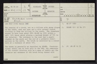 Dun Robin Broch, NC80SW 2, Ordnance Survey index card, page number 1, Recto