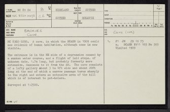 Backies, NC80SW 8, Ordnance Survey index card, page number 1, Recto