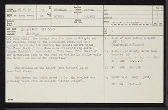 Golspie, Golspie Bridge, NC80SW 12, Ordnance Survey index card, page number 1, Recto