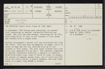 Golspie, NC80SW 18, Ordnance Survey index card, page number 1, Recto