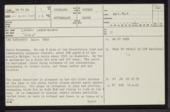 Cairn Greeanan, NC81SW 1, Ordnance Survey index card, page number 1, Recto