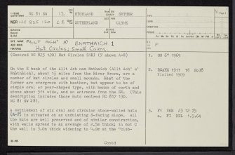 Allt Ach' A' Bhathaich, NC81SW 12, Ordnance Survey index card, page number 1, Recto