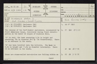 Kinbrace Farm, NC82NE 21, Ordnance Survey index card, page number 1, Recto