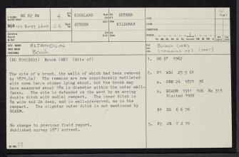 Altanduin, NC82NW 4, Ordnance Survey index card, page number 1, Recto