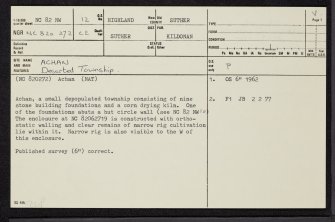Achan, NC82NW 12, Ordnance Survey index card, page number 1, Recto
