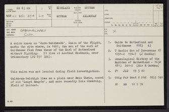 Greamachary, NC83NE 1, Ordnance Survey index card, page number 1, Recto