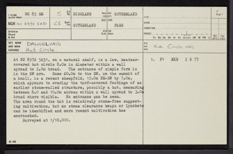 Dalhalvaig, NC85SE 5, Ordnance Survey index card, page number 1, Recto