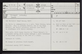 Tobat Malaig, NC86NE 4, Ordnance Survey index card, page number 1, Recto