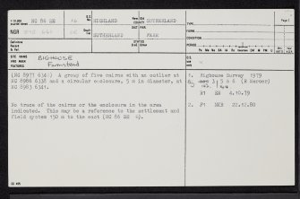 Bighouse, NC86SE 16, Ordnance Survey index card, page number 1, Recto