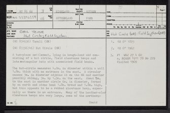 Dail Teine, NC86SW 3, Ordnance Survey index card, page number 1, Recto