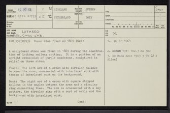 Lothbeg, NC90NE 1, Ordnance Survey index card, page number 1, Recto