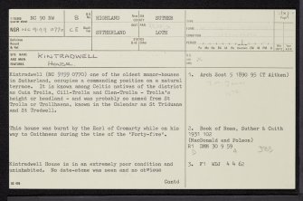 Kintradwell House, NC90NW 8, Ordnance Survey index card, page number 1, Recto