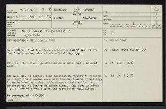Allt Cille Pheadair, NC91NE 7, Ordnance Survey index card, page number 1, Recto