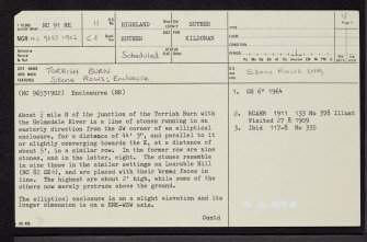 Torrish Burn, NC91NE 11, Ordnance Survey index card, page number 1, Recto