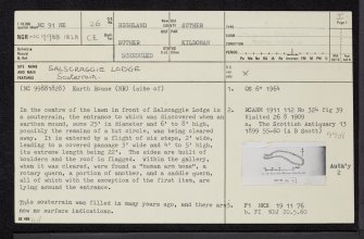 Salscraggie Lodge, NC91NE 26, Ordnance Survey index card, page number 1, Recto