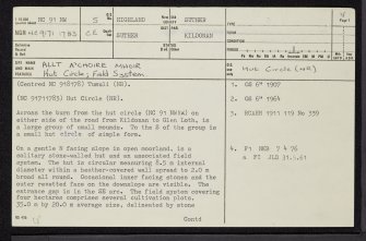 Allt A' Choire Mhoir, NC91NW 5, Ordnance Survey index card, page number 1, Recto