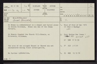 Kilearnan, NC91NW 20, Ordnance Survey index card, page number 1, Recto