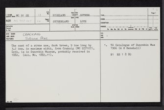 Crackaig, NC91SE 13, Ordnance Survey index card, page number 1, Recto