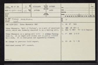 Tobar Mheasain, NC91SW 3, Ordnance Survey index card, page number 1, Recto