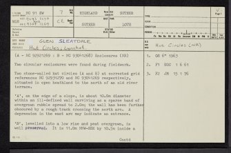 Glen Sleatdale, NC91SW 7, Ordnance Survey index card, page number 1, Recto