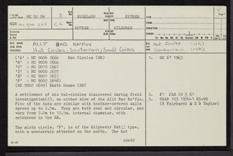 Allt Bad Ra'Fin, NC92NW 3, Ordnance Survey index card, page number 1, Recto