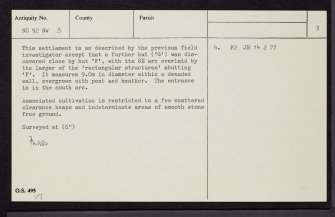 Allt Bad Ra'Fin, NC92NW 3, Ordnance Survey index card, page number 3, Recto