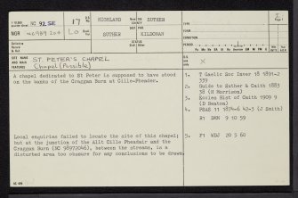 St. Peter's Chapel, NC92SE 17, Ordnance Survey index card, page number 1, Recto