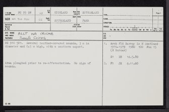 Allt Na Criche, NC95SW 10, Ordnance Survey index card, page number 1, Recto