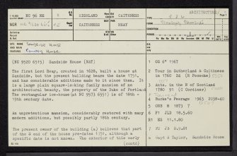 Sandside House, NC96NE 11, Ordnance Survey index card, page number 1, Recto