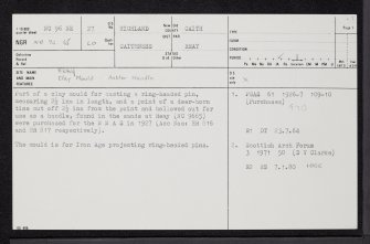 Reay, NC96NE 27, Ordnance Survey index card, page number 1, Recto