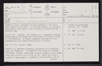 Badbea, ND01NE 2, Ordnance Survey index card, page number 1, Recto