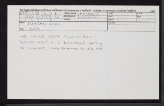 Fuaran Geal, ND01NE 14, Ordnance Survey index card, Recto