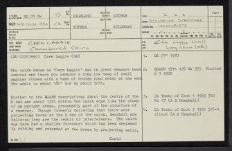 Carn Laggie, ND01NW 15, Ordnance Survey index card, page number 1, Recto