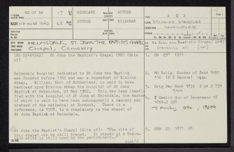 Helmsdale, St John The Baptist's Chapel, ND01NW 17, Ordnance Survey index card, page number 1, Recto