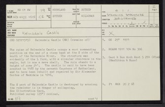 Helmsdale Castle, ND01NW 19, Ordnance Survey index card, page number 1, Recto