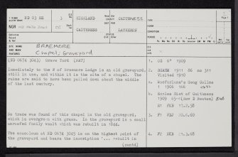 Braemore, Church And Graveyard, ND03SE 3, Ordnance Survey index card, page number 1, Recto