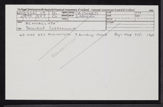 Achnaclyth, ND03SE 19, Ordnance Survey index card, Recto
