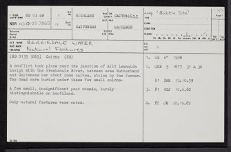 Berriedale Water, 'Battle Site', ND03SW 1, Ordnance Survey index card, page number 1, Recto
