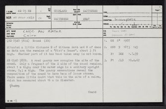 Cnoc An Ratha, ND05NE 1, Ordnance Survey index card, page number 1, Recto