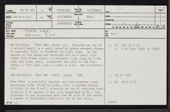 Torr Mor, ND05NE 13, Ordnance Survey index card, page number 1, Recto