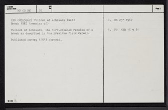 Tulloch Of Achavarn, ND05NE 29, Ordnance Survey index card, page number 2, Verso