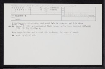 Braehour, ND05SE 13, Ordnance Survey index card, Recto