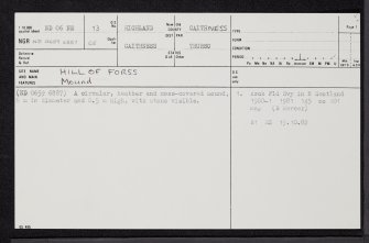 Hill Of Forss, ND06NE 13, Ordnance Survey index card, page number 1, Recto