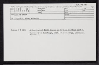 Hill Of Forss, ND06NE 27, Ordnance Survey index card, Recto