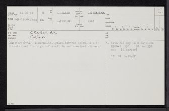 Crosskirk, ND06NW 36, Ordnance Survey index card, page number 1, Recto