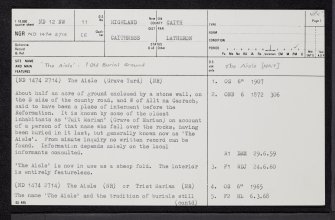 Ramscraigs, The Aisle, Graveyard, ND12NW 11, Ordnance Survey index card, page number 1, Recto