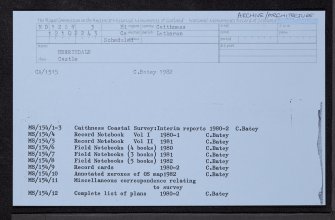 Berriedale Castle, ND12SW 3, Ordnance Survey index card, Recto