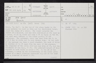 An Dun, ND12SW 10, Ordnance Survey index card, page number 1, Recto