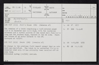 Achnagoul, ND13SE 14, Ordnance Survey index card, page number 1, Recto