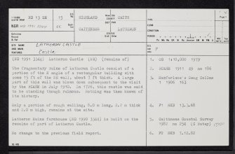 Latheron Castle, ND13SE 15, Ordnance Survey index card, page number 1, Recto